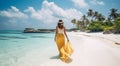 young girl on the beach, pretty girl walking on the beach, young woman running on the beach, backside view Royalty Free Stock Photo