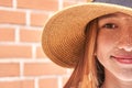 Pretty young girl. Half face portrait. Smiling woman Royalty Free Stock Photo