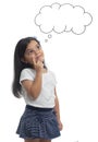 A Pretty Young Girl with Idea Pointing Up To Blank Cloud Royalty Free Stock Photo