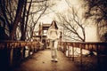 Pretty young girl outdoor on the old bridge Royalty Free Stock Photo