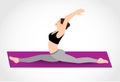 Pretty young girl practices pilates, twine. Vector illustration