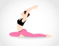 Pretty young girl practices pilates. Vector illustration