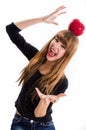 Pretty, young Girl and red apple. Royalty Free Stock Photo