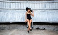 Pretty young girl relaxing outdoor in black swimwear Royalty Free Stock Photo