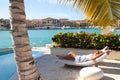 Pretty young girl resting at luxury villa