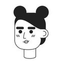 Pretty young girl with two buns hairstyle monochrome flat linear character head