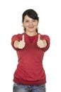 Pretty young girl wearing red top posing with Royalty Free Stock Photo