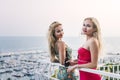 Girls posing at a private party on the terrace Royalty Free Stock Photo