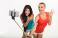 Pretty young girls making selfie. Royalty Free Stock Photo