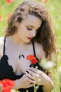 Pretty young lady holding poppies Royalty Free Stock Photo