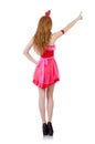 Pretty young model in mini pink dress isolated on Royalty Free Stock Photo