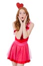 The pretty young model in mini pink dress isolated Royalty Free Stock Photo