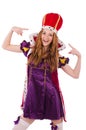 Pretty young queen in purple dress isolated on Royalty Free Stock Photo