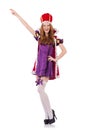 Pretty young queen in purple dress isolated on Royalty Free Stock Photo