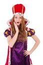 Pretty young queen in purple dress isolated on Royalty Free Stock Photo