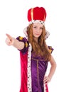 The pretty young queen in purple dress isolated on Royalty Free Stock Photo