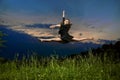 Pretty, young, smiling dancer performs splits in the air Royalty Free Stock Photo