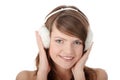 Pretty young teen girl wearing white earmuff Royalty Free Stock Photo