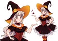 Pretty young vampire witch. Announce Halloween Party.