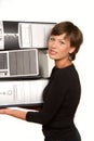 Pretty young woman carrying computers Royalty Free Stock Photo