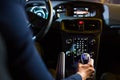 pretty, young woman driving her modern car at night Royalty Free Stock Photo