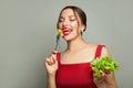 Pretty young woman eating healthy food. Healthy eating and diet concept Royalty Free Stock Photo