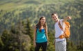 Hikers outdoors in splendid alpine setting