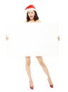 Pretty young woman holding a empty white board.isolated on white Royalty Free Stock Photo