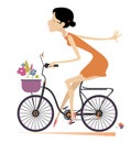 Pretty young woman rides a bike illustration. Royalty Free Stock Photo