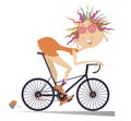 Pretty young woman rides a bike isolated Royalty Free Stock Photo