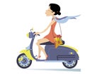 Pretty young woman rides on the scooter illustration Royalty Free Stock Photo