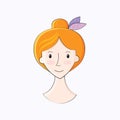 A pretty young woman smiles and looks straight ahead. Cartoon portrait of a happy girl. Icon with the image of a person s face.