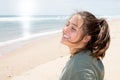 Pretty young woman on vacation beach summer sunny day sea Royalty Free Stock Photo