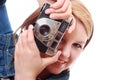 Pretty young woman with vintage camera Royalty Free Stock Photo