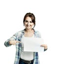 Pretty young woman in a white shirt and a light blue checkered shirt Royalty Free Stock Photo