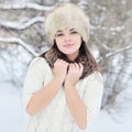 Pretty young woman in winter hat close up Royalty Free Stock Photo
