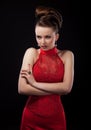 Pretyy bride in red wedding dress posing in studio Royalty Free Stock Photo