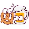 Cartoon pretzel and beer. Vector Illustration