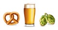 Pretzel beer and hop isolated Vector realistic set collections Royalty Free Stock Photo