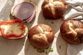 Pretzel bread roll buns for mini slider sandwiches and burgers