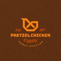 Pretzel Chicken Abstract Vector Retro Sign Symbol or Logo Template. Vintage Typography and Shabby Textured Background