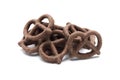 Pretzel with Chocolated biscuit flavored and coated chocolated cream on white background