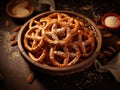 Pretzel Cookies in Wood Bowl. Small Salted Pretzels, Crispy Beer Snack, German Brezel