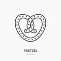 Pretzel flat logo, line icon. Sweet food vector illustration. Sign for bakery, pastry shop, beer snack