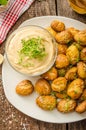 Pretzel rolls with cheese dip Royalty Free Stock Photo