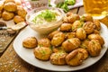 Pretzel rolls with cheese dip Royalty Free Stock Photo