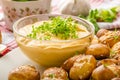 Pretzel rolls with cheese dip Royalty Free Stock Photo