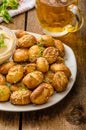 Pretzel rolls with cheese dip Royalty Free Stock Photo