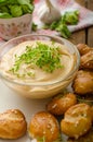 Pretzel rolls with cheese dip Royalty Free Stock Photo