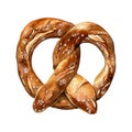 Pretzel with salt watercolor illustration isolated on white background.